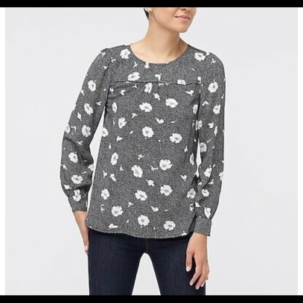 J CREW Long-sleeve floral top with piping